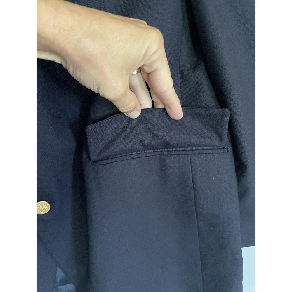 VTG Botany 500 Navy Blue Wool Blend Double Breasted Gold Button Blazer 42R
